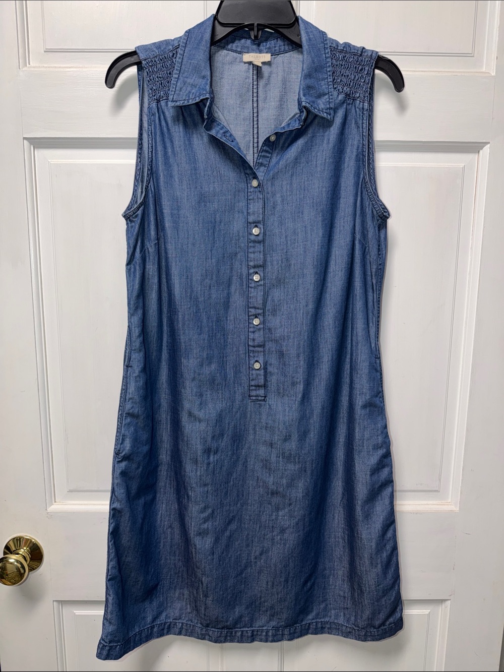 Talbots Blue Sleeveless Chambray Midi Dress 12 w/pockets!